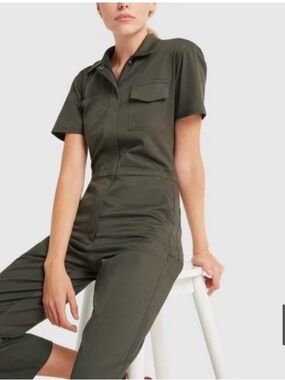 Rivet Utility Worker Olive Short-Sleeve Jumpsuit